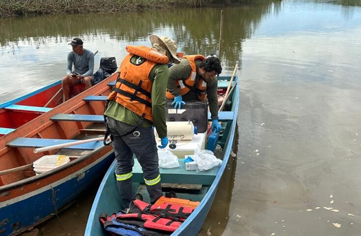 Iema recolhe água para investigar morte de peixes no Rio Santa Maria