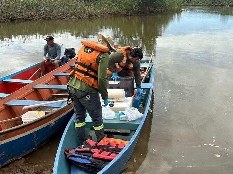 Iema recolhe água para investigar morte de peixes no Rio Santa Maria