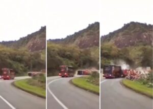 Acidente BR-101 caminhão mamão ônibus