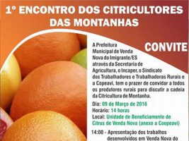 1º Encontro dos Citricultores das Montanhas será em Venda Nova do Imigrante